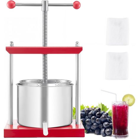 VEVOR Pressa Manuale per Vino di Frutta Cesto in Acciaio Inox 6L con Manico, Spremiagrumi Manuale per Bevande Alcoliche Pressa per Sidro, Mela, Uva, Tintura, Miele, Olio deOliva Cucina, Casa