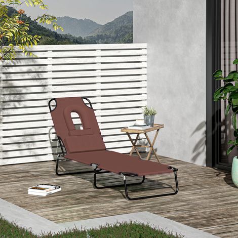 Bain de Soleil Pliable transat inclinable 4 Positions Chaise Longue 3 Coussins fournis Marron - Durable