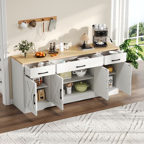 Buffet blanc moderne, armoire multifonctionnelle en bois, armoire de salon-salle à manger, MDF, blanc, 160x37x75 cm (1/5)
