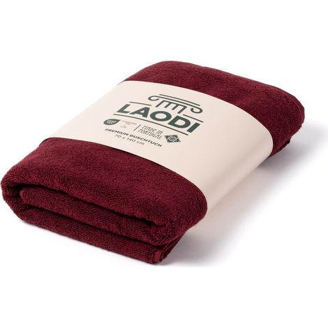 Serviette de douche 70 x 140 cm en 100 % coton - 570 g/m² - Absorbante et douce - Fabriqué au Portugal - Rouge Merlot (1/5)