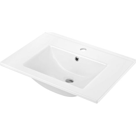 Lavabo in ceramica ad incasso con basetta per rubinetteria 60x45 cm bianco - Meiks