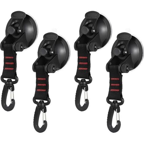 4-Piece Suction Cup Anchor with Tie-Down Hook, Suction Cup Car Hook, Car Side Tent Accessory, Camping Tarp, for Car, Boat, Camping, Tent, Luggage (Red) (1/4)