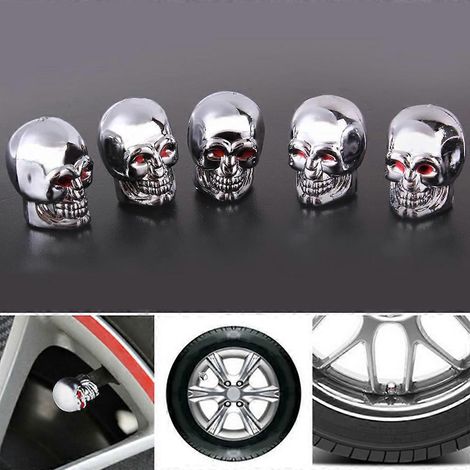 Lot de 5 bouchons de valve de pneu en forme de crâne pour voiture, vélo et moto (1/5)