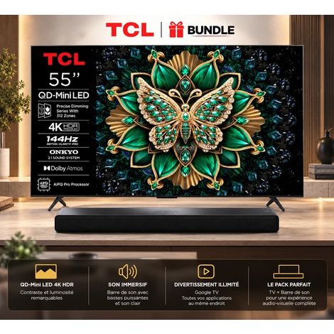 TCL C6K 55" TV 4K QD-Mini LED, 144 Hz Gaming + Barre de son (1/5)