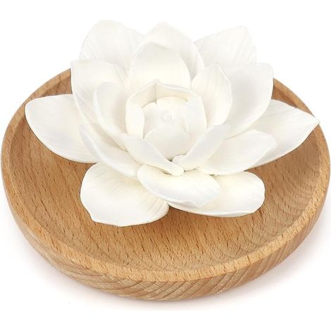 Diffusore di oli essenziali con pietra profumata，mini diffusore a forma di fiore di loto con scatola in legno per incenso (1/5)