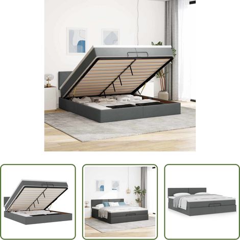 Matratze - Ottoman-Bett mit Matratze Dunkelgrau 200x200 cm Stoff (1/5)