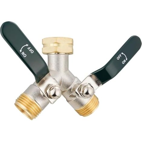 Hydrogarden Distributeur d'eau 2 voies, répartiteur en Y 3/4 ", grand débit en laiton, poignée allongée, adaptateur 3/4" pour maison, cour/machine à laver (grand courant) (1/5)