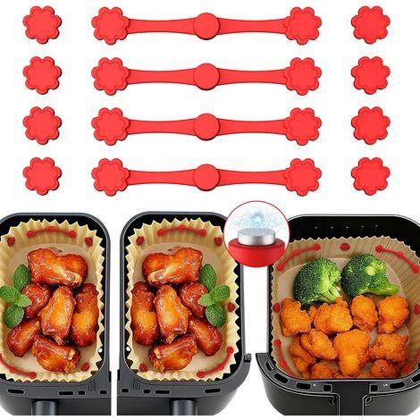 Silicone Aimants pour Airfryer papier, 12 pièces Fermeture à pression magnétique en silicone pour friteuses à air, aimants en silicone pour fixer le papier sulfurisé jetable, empêche de brûler (1/5)