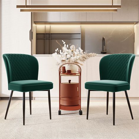Lot de 2 chaises de salle à manger - Chaise design rembourrée avec dossier, assise en velours structure en métal 47x43x86cm - vert (1/5)