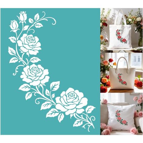 CCYKXA2 feuille Pochoir de Sérigraphie Floral Rose Vine Pochoirs en Maille Réutilisables à Motif Floral Vintage Autocollants pour Sérigraphie Sur Bois (1/5)