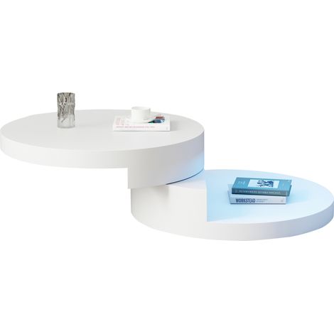 Table basse pivotante 70x70x35,5 cm en MDF blanc, avec rangement pour salon - FLORAGRACE (1/5)