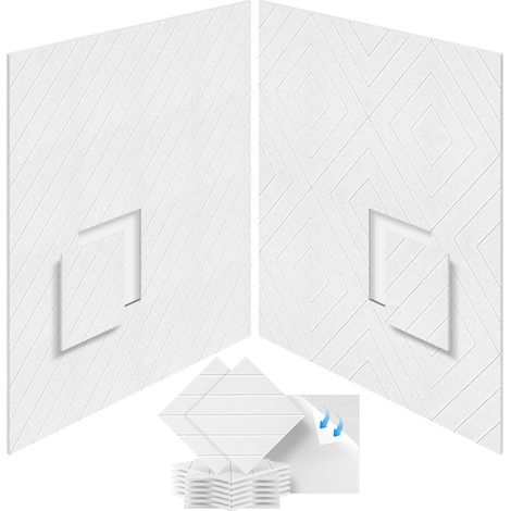 Panneaux acoustiques auto-adhésifs, paquet de 12, rembourrage insonorisant en Polyester 30 x 30 cm, panneaux muraux insonorisés haute densité, Blanc (1/5)