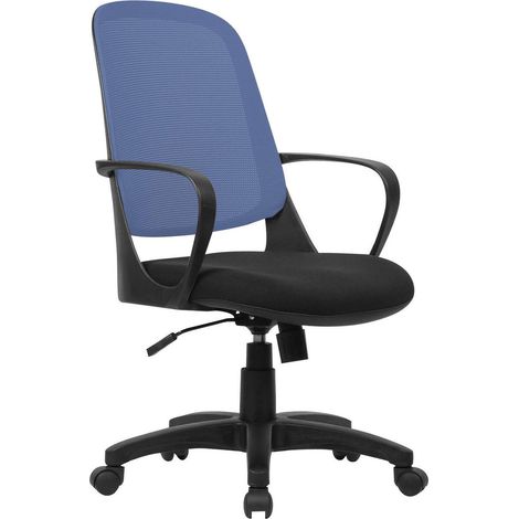 Sedia con ruote Arcola, Poltrona operativa a rete con braccioli, Seduta ergonomica da ufficio, 61x60h99/108 cm, Nero e Blu
