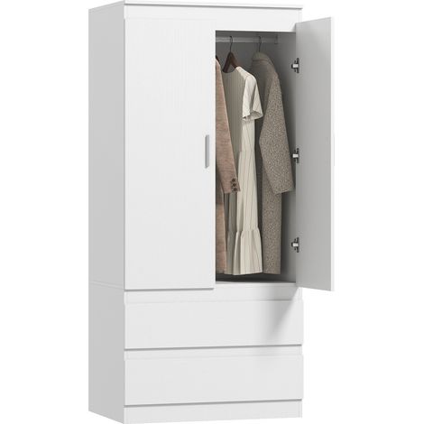 Schlafzimmer-Garderobe mit 2 Türen, 2 Schubladen, 3 Fächer, Holz, Weiß (1/5)