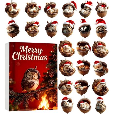 Décompte de Noël 24 jours animaux de la forêt, décoration acrylique en forme de gland, ornement festif pour maison et bureau (1/5)