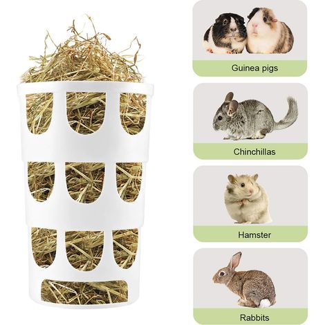 Ratelier à Foin - Distributeur de Foin en Plastique PP Antibactérien - Pour Lapins Hamsters Chinchillas Cobayes - Accrochable ou Adhésif - Blanc