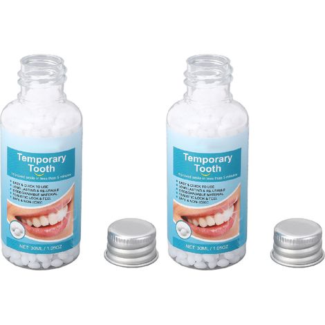 Lot de 2 tubes de colle de réparation dentaire temporaire et modelable pour remplacer une dent manquante. (1/5)