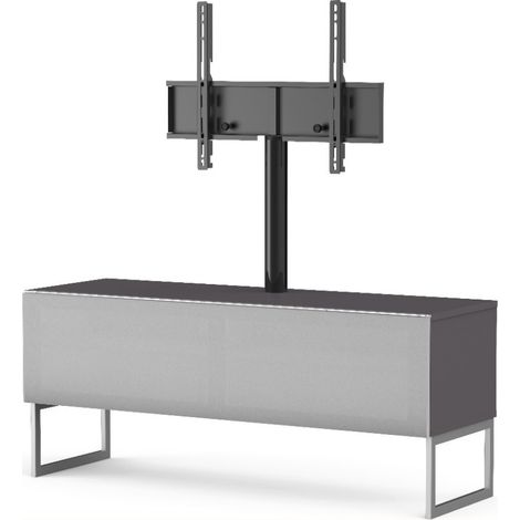 Meuble TV avec support écran tissu acoustique et mélaminé gris Anapa 120 cm (1/5)