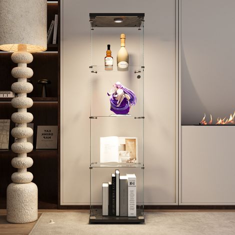 Vitrines en verre 42.5 x 36.5 x 164cm, Vitrine Armoire, 4 étagères, LED réglable, Verre Trempé, pour Salon, Chambre, Noir