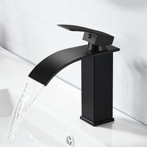 Mitigeur Noir Moderne pour Lavabo - Robinet de Salle de Bain - Convient pour les Lavabos encastrés,OUYLAF (1/5)