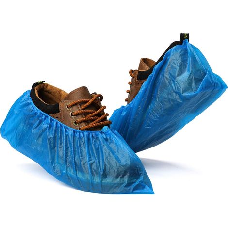 Surchaussures jetables, lot de 50 (25 paires), imperméables et antidérapantes, taille unique, bleues.
