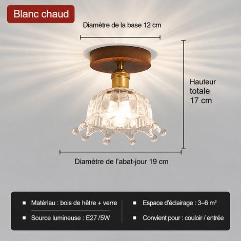 Plafonnier Bois Modèle B - 19 cm - Lumière blanche Spectre complet Entrée Couloir E27 300 g – Livraison gratuite