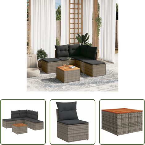 vidaXL Canapé en résine tressée - Salon de jardin 6 pcs avec coussins gris résine tressée (1/5)