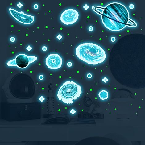Sticker Mural Etoiles Et Planetes - Brille Dans Le Noir - Bleu - Pour Chambre Enfant - 1 Pièce (1/5)