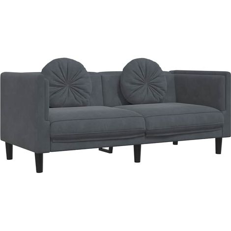 Canapé  Sofa avec coussins 2 places gris foncé velours (1/5)