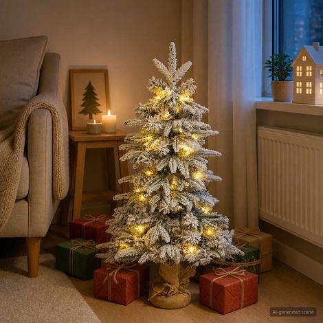vidaXL Mini sapin de Noël floqué 90 cm 50 LED Blanc chaud PVC et PE (1/5)