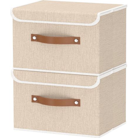 Lot de 2 Boîte de Rangement, Pliable avec Couvercle, Poignées Renforcées, pour Vêtements, Serviettes (1/5)