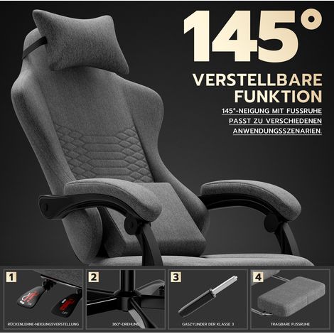 MEUBLIV Sedia gaming 68 x 64 x 124 cm grigio chiaro – con poggiapiedi (1/5)