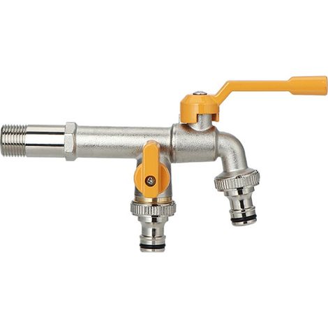 Robinet de jardin en laiton étendu - Double connecteur rapide, plaqué or (1/5)