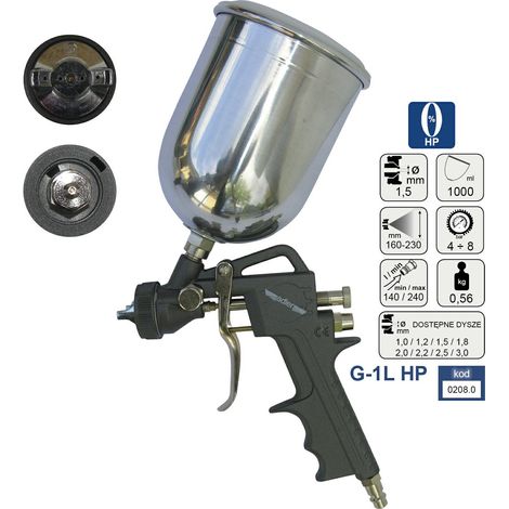 Adler Pistola de Pintura HP 1.5mm G-1L, herramienta neumática profesional con depósito de 1 litro, aplicación de pintura uniforme y precisa, boquilla de alta calidad, diseño ergonómico, color metálico