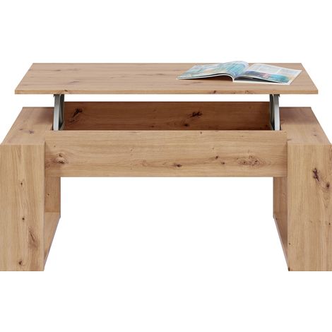 Table basse modulable en mélamine coloris chêne - Hauteur 45 x Longueur 105 x Profondeur 55 cm - PEGANE- (1/5)