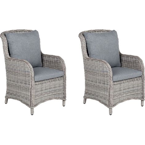 Set mit 2 Stühlen und Sitzkissen CASCAIS Polyrattan Grau (1/5)