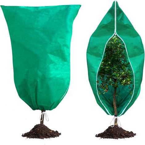 Housse de protection hivernale pour plantes, anti‑gel et neige, 2 pièces, 60x80 cm, verte, fermeture éclair et cordon (1/5)