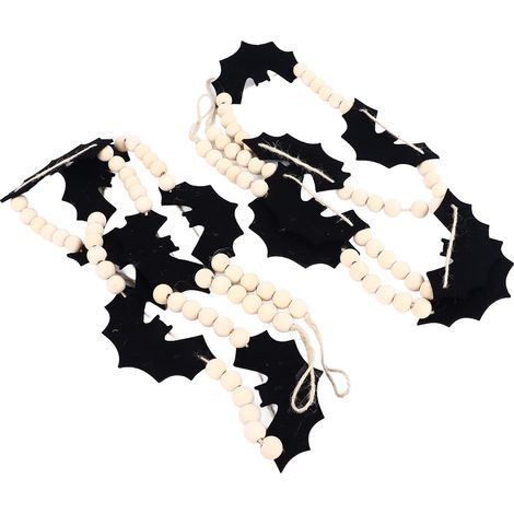 Guirlande de perles d'Halloween (2 pièces) en feutrine avec chauves-souris et perles en bois, idéale pour les fêtes et magasins. (1/5)