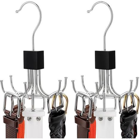 Pack of 360° Rotatable Belt Hanger Organizer Belt Organizer Space Saving Multi-Purpose Swivel Tie Holder with 6 Hooks Wardrobe Accessory (1/3)