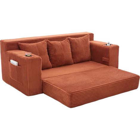Modulares 3-Sitzer-Cordsofa orange mit Getränkehaltern und Seitentaschen MODENUIT (1/5)