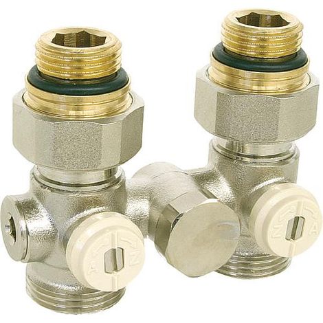 Thermador – Vanne double en H monotube droit pour radiateur femelle 15x21 – Corps laiton nickelé – Vanne à sphère avec dispositif antithermosiphon