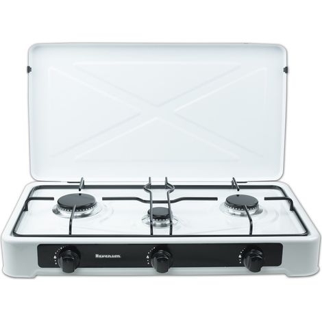 Ravanson K-03T Gaz avec 3 brûleurs à gaz 4,86 kW 60,2 x 37,0 cm Couvercle métallique et boîtier en métal Blanc