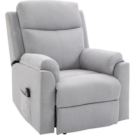 Fauteuil inclinable électrique avec fonction de levage, fauteuil TV avec télécommande, poche latérale, ressorts ensachés, aspect lin, gris clair