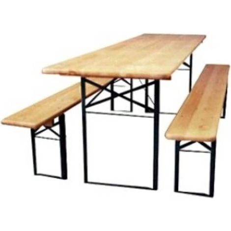 Set Birreria tavolo con panche da campeggio in legno e acciaio pieghevoli - 220x80 cm (1/3)