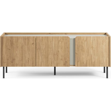 Meuble TV 3 portes décor chêne et vert 140 cm - Ingo