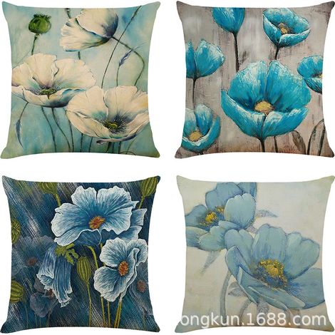 (4 pièces, 45 x 45 cm, velours super doux) Nouvelle housse de coussin en coton et lin à motif végétal vert pour coussins de voiture, coussins de can (1/5)