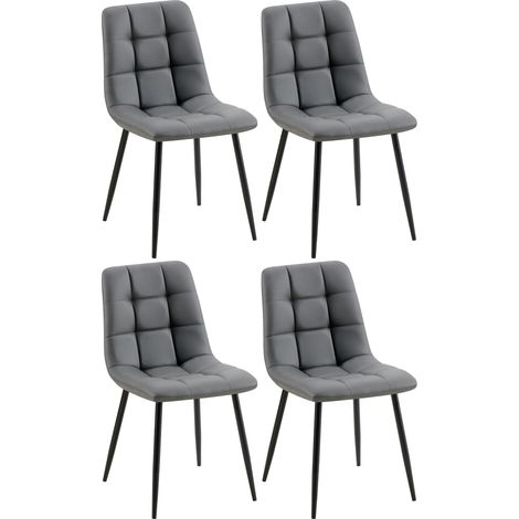 Set di 4 sedie da pranzo con cuciture quadrate PVC grigio scuro gambe in metallo nero 100007749