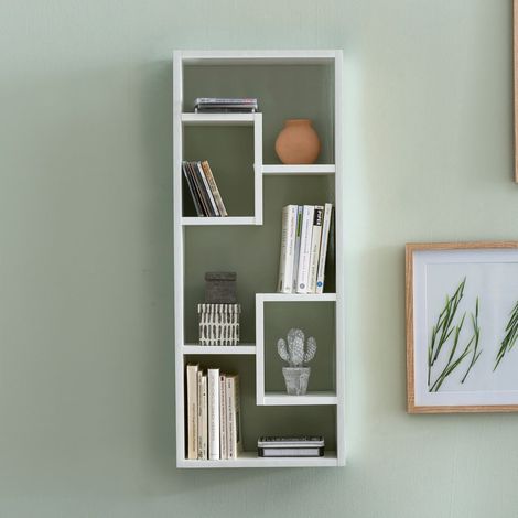 Etagère murale 5 niches 36x15x90 cm en bois blanc (1/5)