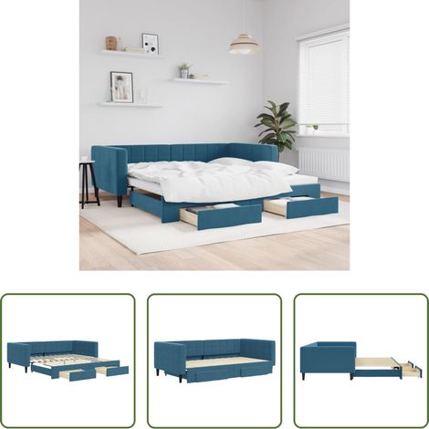 vidaXL Sofa-Bett - Tagesbett Ausziehbar mit Schubladen Blau 100x200 cm Samt (1/5)