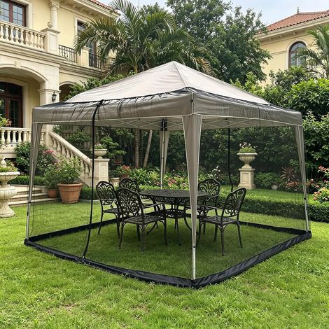 Moustiquaire pour tonnelle - 3 x 3 m - Noir - Filet anti-insectes - 2 fermetures éclair - Réglable - Maille fine - Pied rempli d'eau - Pour jardin, patio, cour, camping (1/5)